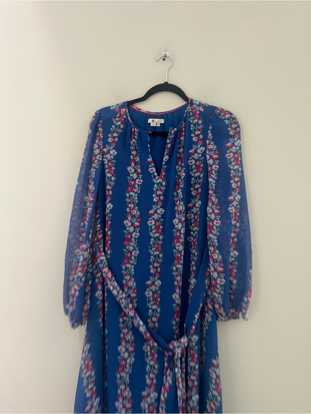 Boden Blue Floral Long-Sleeve Belted Midi Dress - Picture 7 of 13